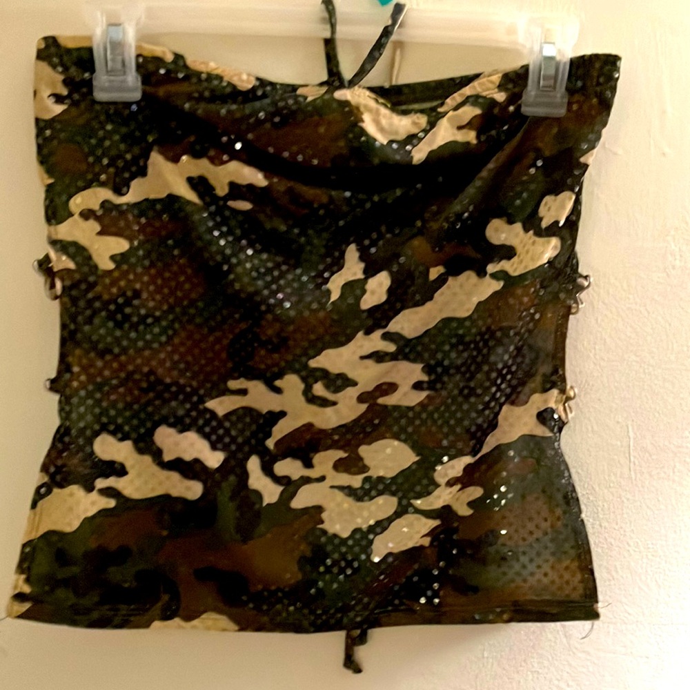 Woman Top, Brand:Studio F USA, Color Olive/Tan, Size Large